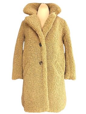 C & C California coat S tan poly fleece sherpa NWT 2 button collar brown sugar